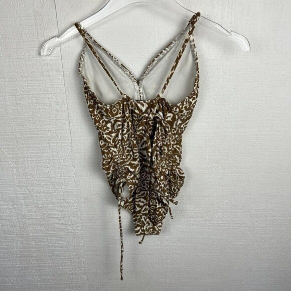 Diane Von Furstenberg Swimsuit S Girls Brown Print One Piece V Neck Swim Summer - Picture 3 of 6